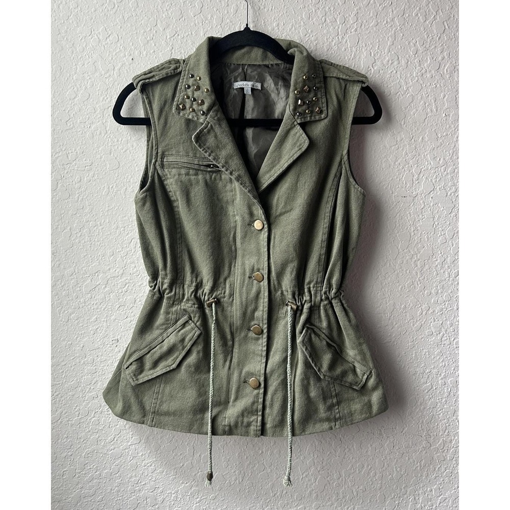 Vintage 2000s/ Y2K Woman's Charlotte Russe Green Studded Collar Vest (Small)